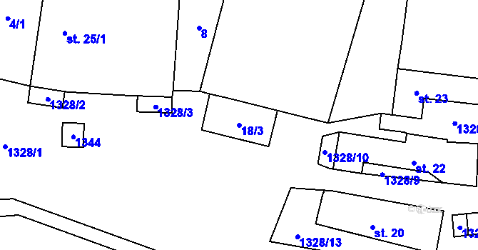 Parcela st. 18/3 v KÚ Hatín, Katastrální mapa