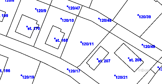 Parcela st. 120/11 v KÚ Hatín, Katastrální mapa