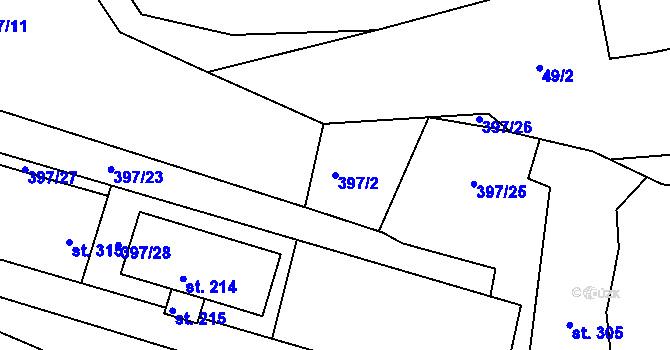 Parcela st. 397/2 v KÚ Hatín, Katastrální mapa