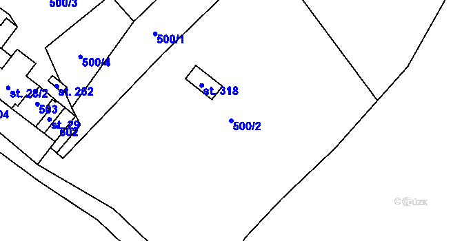 Parcela st. 500/2 v KÚ Hatín, Katastrální mapa