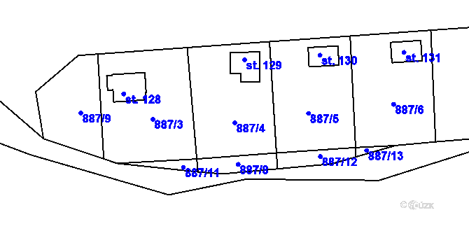 Parcela st. 887/4 v KÚ Hatín, Katastrální mapa