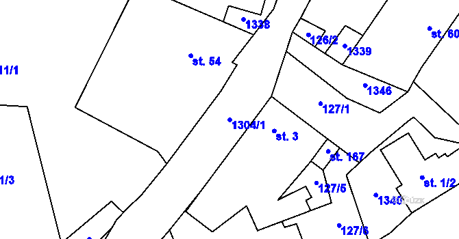 Parcela st. 1304/1 v KÚ Hatín, Katastrální mapa