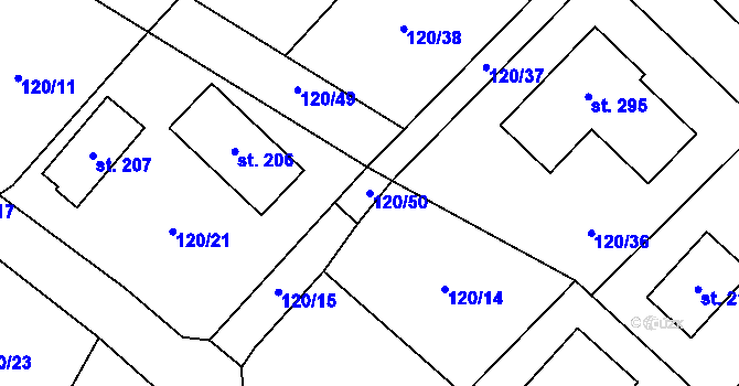 Parcela st. 120/50 v KÚ Hatín, Katastrální mapa