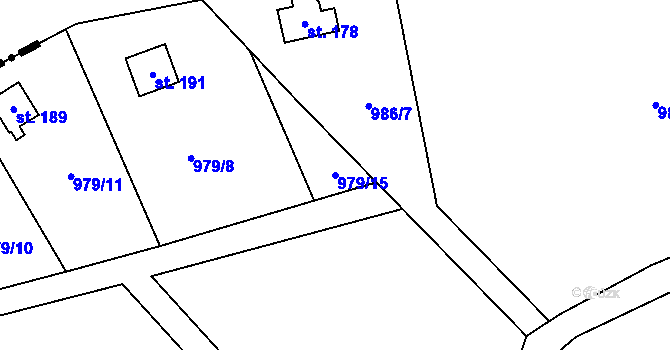 Parcela st. 979/15 v KÚ Hatín, Katastrální mapa