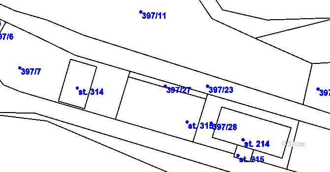 Parcela st. 397/27 v KÚ Hatín, Katastrální mapa