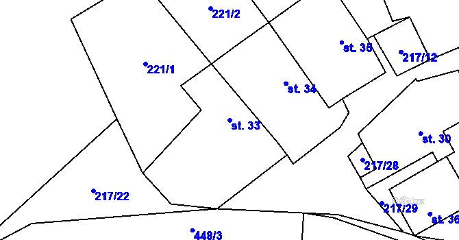 Parcela st. 33 v KÚ Polště, Katastrální mapa