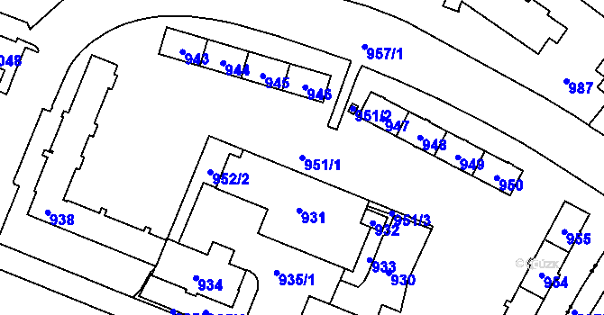 Parcela st. 951/1 v KÚ Havířov-město, Katastrální mapa