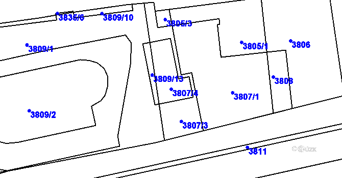 Parcela st. 3807/4 v KÚ Havířov-město, Katastrální mapa