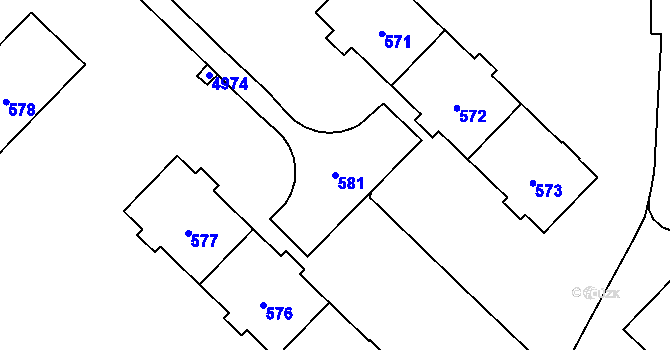 Parcela st. 581 v KÚ Havířov-město, Katastrální mapa