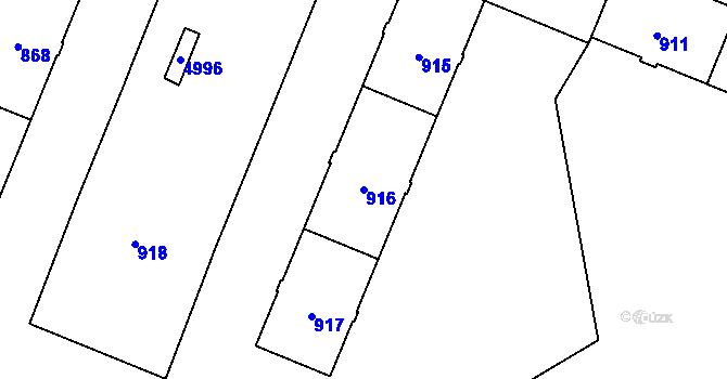 Parcela st. 916 v KÚ Havířov-město, Katastrální mapa