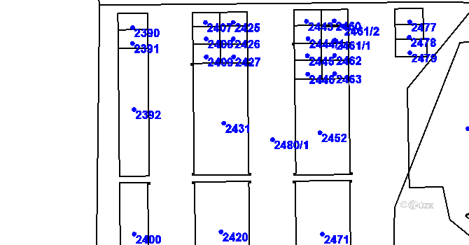 Parcela st. 2431 v KÚ Havířov-město, Katastrální mapa