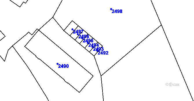 Parcela st. 2492 v KÚ Havířov-město, Katastrální mapa