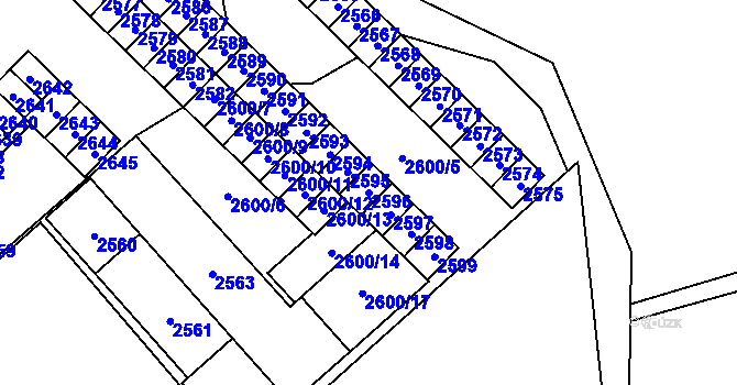 Parcela st. 2596 v KÚ Havířov-město, Katastrální mapa