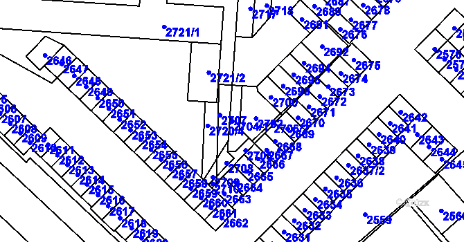 Parcela st. 2704/1 v KÚ Havířov-město, Katastrální mapa