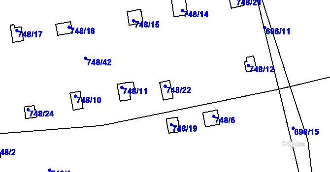 Parcela st. 748/22 v KÚ Bludovice, Katastrální mapa