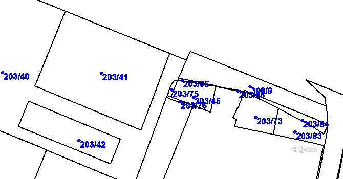 Parcela st. 203/75 v KÚ Bludovice, Katastrální mapa