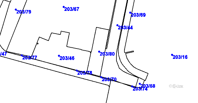 Parcela st. 203/80 v KÚ Bludovice, Katastrální mapa