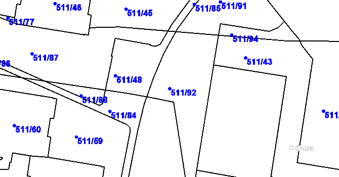 Parcela st. 511/92 v KÚ Bludovice, Katastrální mapa