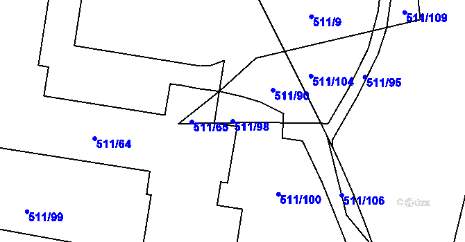 Parcela st. 511/98 v KÚ Bludovice, Katastrální mapa