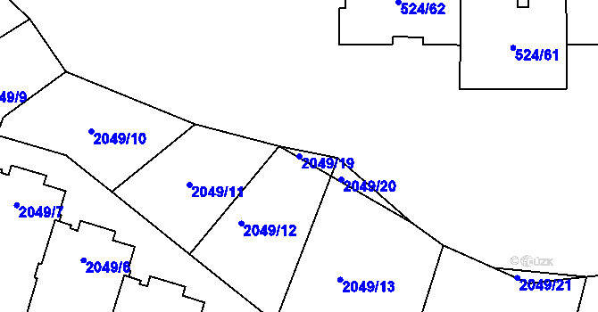 Parcela st. 2049/19 v KÚ Bludovice, Katastrální mapa