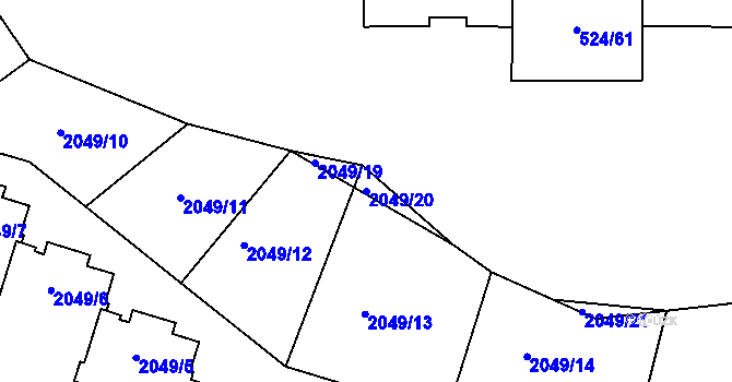 Parcela st. 2049/20 v KÚ Bludovice, Katastrální mapa