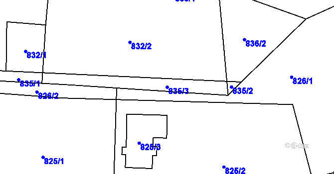 Parcela st. 835/3 v KÚ Bludovice, Katastrální mapa