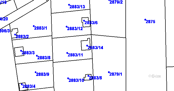 Parcela st. 2883/14 v KÚ Bludovice, Katastrální mapa