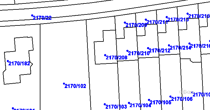 Parcela st. 2170/208 v KÚ Bludovice, Katastrální mapa