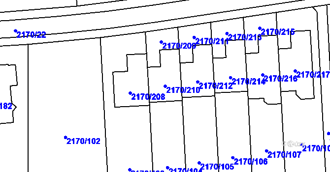 Parcela st. 2170/210 v KÚ Bludovice, Katastrální mapa