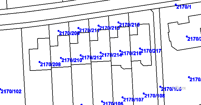Parcela st. 2170/214 v KÚ Bludovice, Katastrální mapa