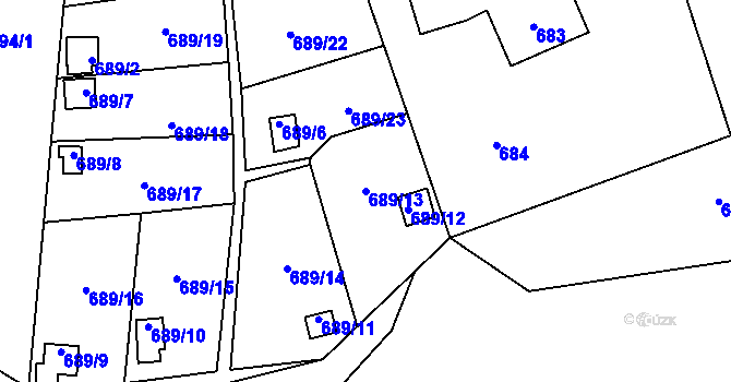 Parcela st. 689/13 v KÚ Bludovice, Katastrální mapa