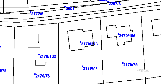 Parcela st. 2170/228 v KÚ Bludovice, Katastrální mapa