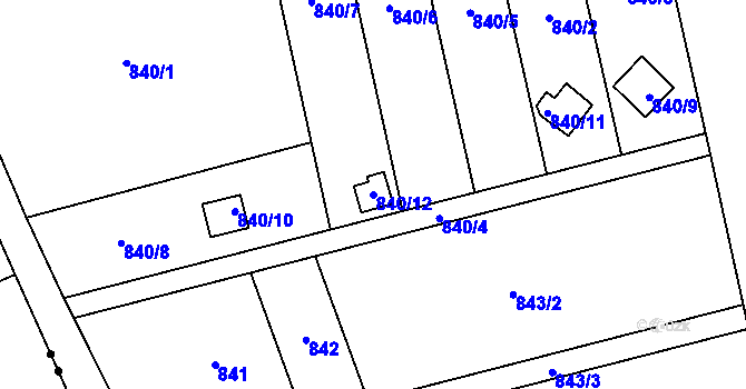 Parcela st. 840/12 v KÚ Bludovice, Katastrální mapa