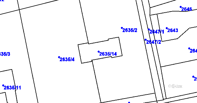 Parcela st. 2635/14 v KÚ Bludovice, Katastrální mapa