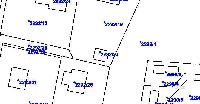 Parcela st. 2292/23 v KÚ Bludovice, Katastrální mapa