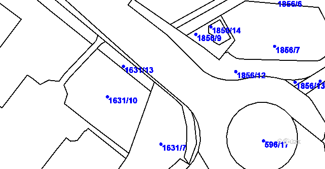 Parcela st. 596/21 v KÚ Bludovice, Katastrální mapa