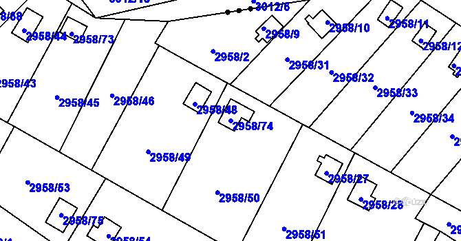 Parcela st. 2958/74 v KÚ Bludovice, Katastrální mapa