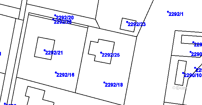 Parcela st. 2292/25 v KÚ Bludovice, Katastrální mapa