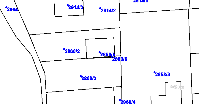 Parcela st. 2860/5 v KÚ Bludovice, Katastrální mapa
