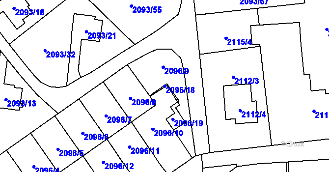 Parcela st. 2096/18 v KÚ Bludovice, Katastrální mapa