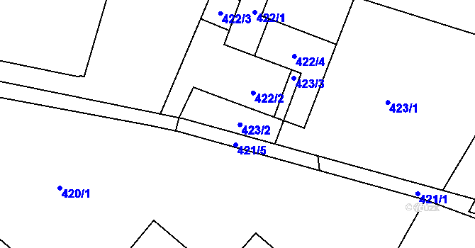 Parcela st. 423/2 v KÚ Bludovice, Katastrální mapa
