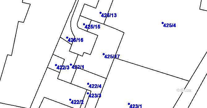 Parcela st. 425/17 v KÚ Bludovice, Katastrální mapa
