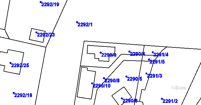 Parcela st. 2290/9 v KÚ Bludovice, Katastrální mapa