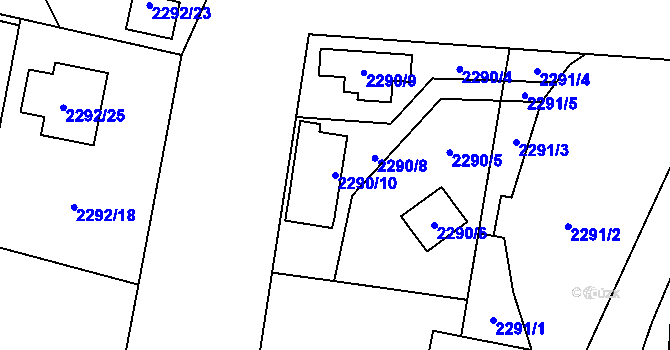 Parcela st. 2290/10 v KÚ Bludovice, Katastrální mapa