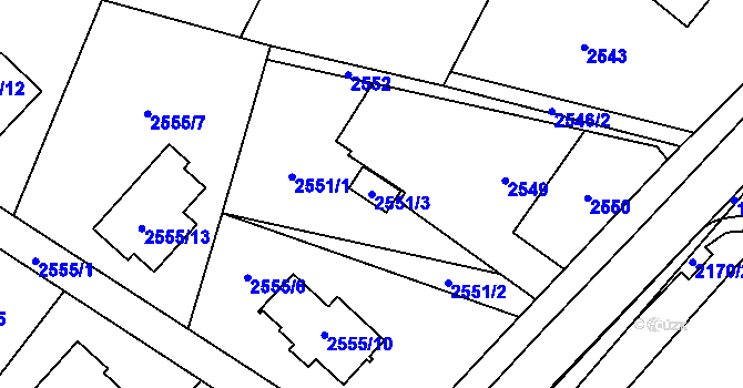 Parcela st. 2551/3 v KÚ Bludovice, Katastrální mapa
