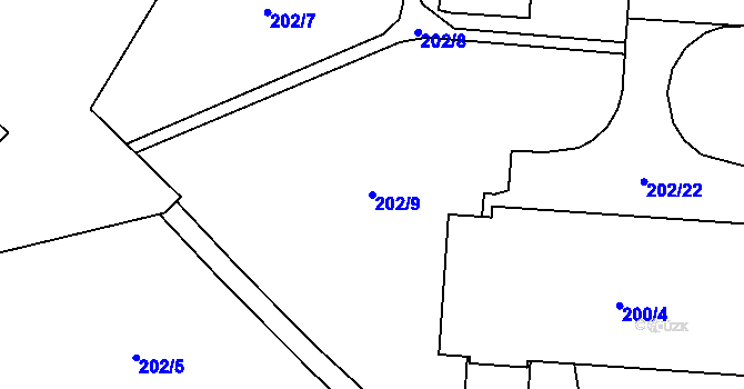 Parcela st. 202/9 v KÚ Bludovice, Katastrální mapa