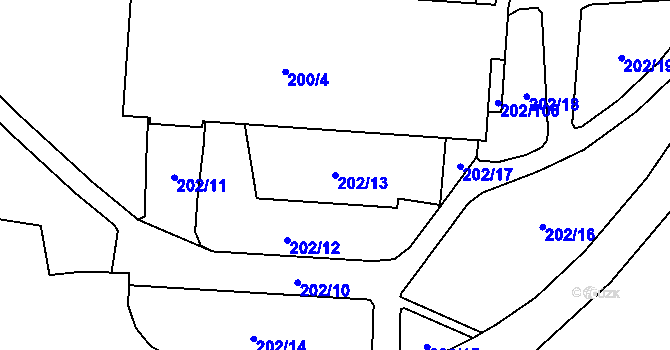 Parcela st. 202/13 v KÚ Bludovice, Katastrální mapa