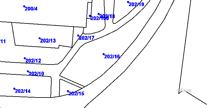 Parcela st. 202/16 v KÚ Bludovice, Katastrální mapa