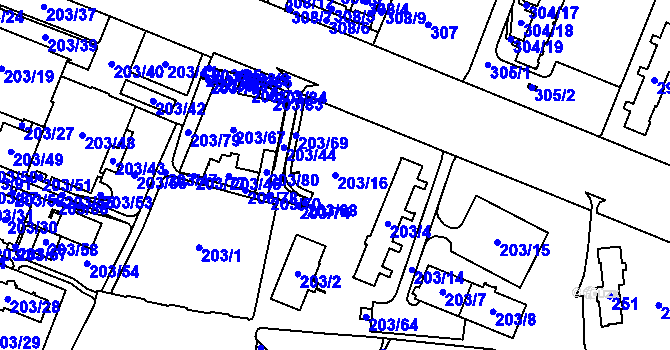 Parcela st. 203/16 v KÚ Bludovice, Katastrální mapa