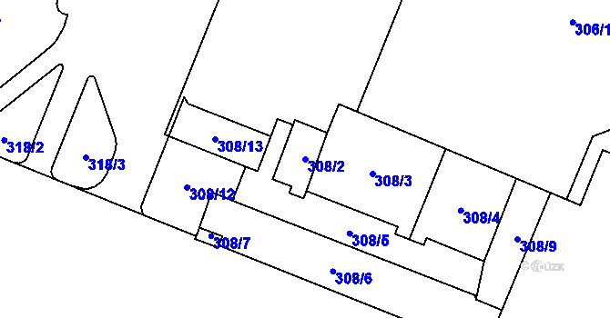 Parcela st. 308/2 v KÚ Bludovice, Katastrální mapa